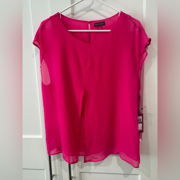 NWT Vince Camuto Pink Flutter Sleeve Overlay Bright Pink Top, Size L - Picture 1 of 5